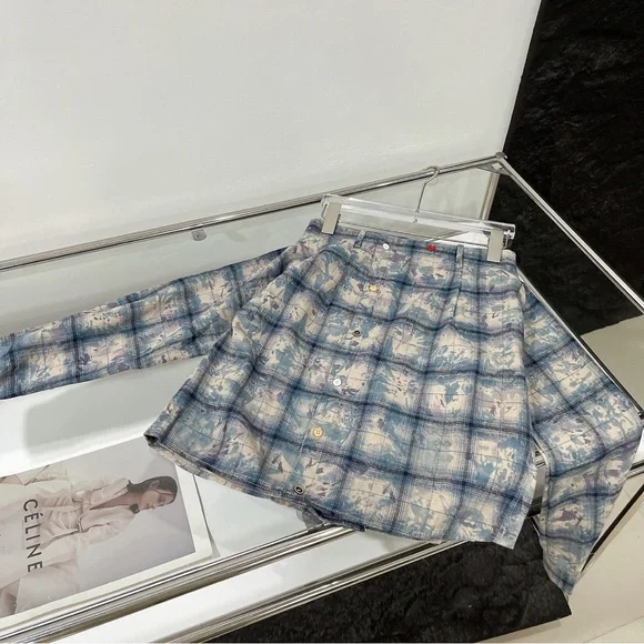 Acne Studios Blue and White Gradient Check Bandeau Blouse - Picture 6 of 12